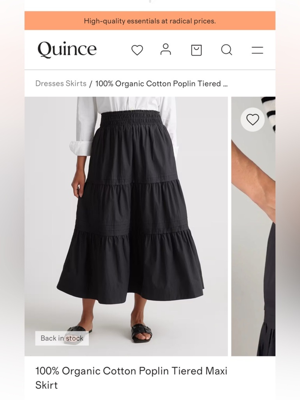 Quince Black 100% Organic Cotton Poplin Tiered Maxi Skirt large